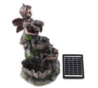 GEEZY Solar Water Features for the Garden - Outdoor Fairy Fountain with LED Lights - Solar Powered, Self-Contained - Easy Setup, Relaxing & Cascading - Ideal for Garden, Patio & Balcony Decor