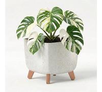 GEEZY Square Plant Pot with Legs, 29 cm - Cream Stone Effect Outdoor & Indoor Planter - Modern Flower Pot Stand with Drainage & Self Watering Reservoir for House Plants, Succulents & Living Room