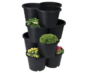 GEEZY Stackable Flower Pot Planters - Set of 4, Large Black Plastic Tiered Design for Outdoor Vertical Garden, for Herbs, Strawberries, Flowers - Space-Saving Durable Pots for Gardening Enthusiasts