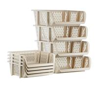 GEEZY Stackable Storage Baskets Set of 4 - Modular Interlocking Design, Multipurpose Plastic Storage & Organization, Open Front Vegetable Rack for Kitchen, Home, Bathroom, Bedroom, Fruits, Snacks