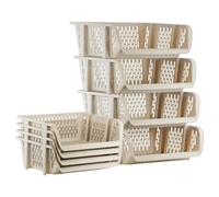 GEEZY Stackable Storage Baskets Set of 4 - Modular Interlocking Design, Multipurpose Plastic Storage & Organization, Open Front Vegetable Rack for Kitchen, Home, Bathroom, Bedroom, Fruits, Snacks