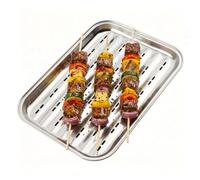 GEEZY Stainless Steel BBQ Grill Tray, 34x24cm - Rectangular Metal Basket with Holes for Perfect Heat Distribution - BBQ Grill Pan for Meat & Vegetables, Outdoor Cooking Accessories & Gifts for Men