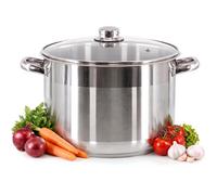 Geezy Stainless Steel Casserole Stockpot 16L Induction Cooking Pot Glass Lid 32Cm