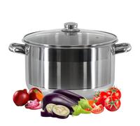 GEEZY Stainless Steel Casserole Stockpot 17.5L Induction Cooking Pot Glass Lid 32cm
