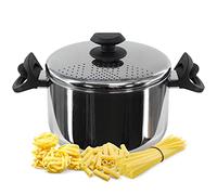 GEEZY Stainless Steel Pasta Pot with Locking Strainer Lid - 4.5L Induction Cooking Pan for All Hobs, Gas, Electric - Dishwasher Safe Large Kitchen Saucepan & Drainer for Spaghetti, Vegetables, Rice