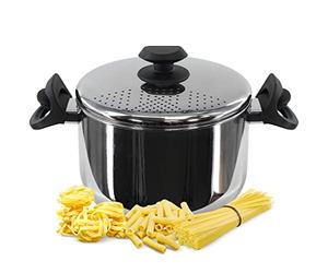 GEEZY Stainless Steel Pasta Pot with Locking Strainer Lid - 4.5L Induction Cooking Pan for All Hobs, Gas, Electric - Dishwasher Safe Large Kitchen Saucepan & Drainer for Spaghetti, Vegetables, Rice