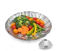 GEEZY Stainless Steel Steamer Basket for Saucepans 13.5 to 23cm - Collapsible Vegetable Steaming Insert with Central Ring Handle, Dishwasher Safe - Great for Healthy Food, Steamed Veg & Fish