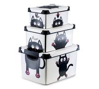 GEEZY Storage Boxes with Lids Set of 3 Decorative Plastic Cat Theme Stacking Container