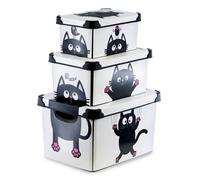 GEEZY Decorative Storage Boxes with Lids Set of 3 (22, 10, 5L) - Nesting Stackable Plastic Containers with Handles, Bedroom, Office, Wardrobe, Garage - Cute Cat Theme for Toys, Clothes, Home, Files
