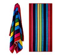 Geezy Striped Velour Beach Towel Large Soft Cotton Travel Camp Pool Holiday 17X150Cm