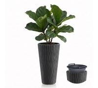 GEEZY Tall Slim Wavy Plant Pot with Insert, 53.1 x 29.7 cm - Weather Resistant Anthracite Grey Indoor & Outdoor Planter - Modern Flower Pots for Home, Garden & Patio