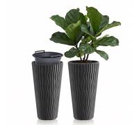 GEEZY Tall Slim Wavy Plant Pot with Insert, 53.1 x 29.7 cm - Weather Resistant Anthracite Grey Indoor & Outdoor Planter - Modern Flower Pots for Home, Garden & Patio