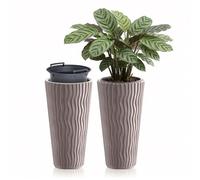GEEZY Tall Slim Wavy Plant Pot with Insert, 53.1 x 29.7 cm - Weather Resistant Mocha Brown Indoor & Outdoor Planter - Modern Flower Pots for Home, Garden & Patio