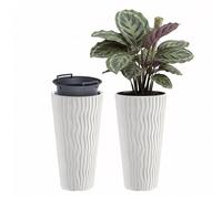GEEZY Tall Slim Wavy Plant Pot with Insert, 53.1 x 29.7 cm - Weather Resistant White Indoor & Outdoor Planter - Modern Flower Pots for Home, Garden & Patio