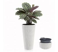 GEEZY Tall Slim Wavy Plant Pot with Insert, 53.1 x 29.7 cm - Weather Resistant White Indoor & Outdoor Planter - Modern Flower Pots for Home, Garden & Patio