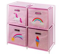 GEEZY The Magic Toy Shop Kids Unicorn Storage Cubes Foldable Toy Chest Set Of 4 Box Organizer With Handle
