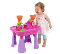 The Magic Toy Shop Sand and Water Table, 23-Piece Set, Pink - Includes Watering Can & Accessories, Two Compartments & Drainage - Kids Outdoor Play Equipment for Messy Sandpit Play