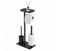 GEEZY Free Standing Toilet Roll Holder with Brush & Phone Shelf, Matt Black