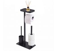 GEEZY Toilet Paper Roll Holder Stand with Brush All-in-One Bathroom Accessories Black