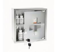 GEEZY Metal Wall Mounted Lockable Medicine Cabinet Cupboard First Aid Box Glass Door