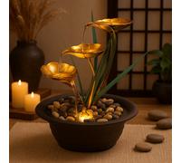 Geezy Water Feature Tabletop Indoor Led Fountain Waterfall Home Decor (Lotus)
