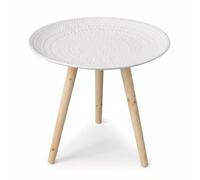 GEEZY White Side Table Round Small Modern Coffee End Table Wooden Legs Living Room
