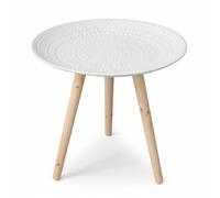 GEEZY White Side Table Round Small Modern Coffee End Table Wooden Legs Living Room