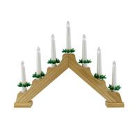 GEEZY Wooden Christmas Candle Bridge Arch with 7 LED Candles & Natural Finish - Battery Operated Warm White LED Christmas Lights - Xmas Decorations & Ornaments for Window Sills, Mantels, Table Tops