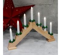 GEEZY Wooden Christmas Candle Bridge Arch in Natural Wood Finish - LED Christmas Candles Battery Operated Lights - Xmas Candles Christmas Window Sill Decorations and Ornaments