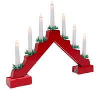 GEEZY Wooden Christmas Candle Bridge Arch In Red - LED Christmas Candles Battery Operated Lights With Timer Function - Xmas Candles Christmas Window Sill Decorations And Ornaments