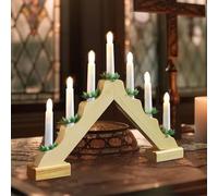 GEEZY Wooden Christmas Candle Bridge Arch with 7 LED Candles & Natural Finish - Battery Operated Warm White LED Christmas Lights - Xmas Decorations & Ornaments for Window Sills, Mantels, Table Tops