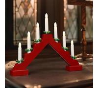 GEEZY Wooden Christmas Candle Bridge Arch with 7 LED Candles & Red Finish - Battery Operated Warm White LED Christmas Lights - Xmas Decorations & Ornaments for Window Sills, Mantels, Table Tops