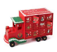 GEEZY Christmas Truck Advent Calendar Wooden Fillable Empty Drawers DIY Countdown Red