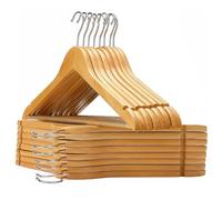 GEEZY Wooden Coat Hangers for Clothes with 360 Degree Rotary Hook, Round Trouser Bar, Shoulder Notches - Durable Natural Wood - Suitable for Coats Jackets Shirts Jeans Trousers Suits Jumpers (16 Pack)