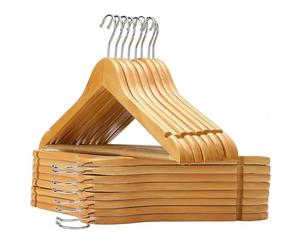 GEEZY Wooden Coat Hangers for Clothes with 360 Degree Rotary Hook, Round Trouser Bar, Shoulder Notches - Durable Natural Wood - Suitable for Coats Jackets Shirts Jeans Trousers Suits Jumpers (16 Pack)