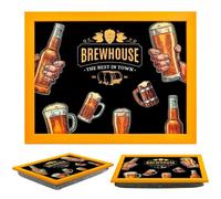 MTS Wooden Lap Trays with Bean Bag Cushion - Brewhouse Design - Large Padded Tray for Adults - Suitable for Food, Work, Art, Studies, TV, Sofa, Bed - Great Gift for Men and Beer Lovers