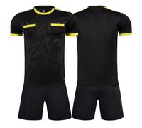 GEF1573ANTU Soccer Referee Uniform Mens Adult Short Sleeve Football Jersey and Shorts Set Referee Sport Kit Workout Tracksuit (Black, 4XL : 73-75inch;176-198 LB)