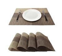 GEFEII Exquisite Bamboo PVC Placemats Woven Vinyl Non-Slip Kitchen Place Mats for Dining Wedding Party Heat-Resistant Waterproof Table Mats (Ombre Brown and Beige, 4)