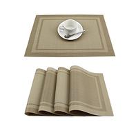 GEFEII Heat-Resistant Woven Vinyl Placemats Stain Resistant Non-Slip Washable PVC Table Place Mats For Kitchen Dinner Party (Beige, 6)