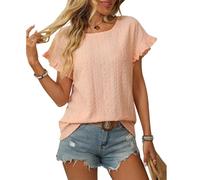 Gefevoqe Women's Summer Solid Color Short Sleeved Loose T-Shirt Round Neck Hollowed Out Casual Tops Orange