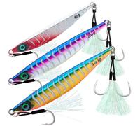 Gefischtter 3pcs Fishing Jigs Saltwater Vertical Slow Pitch Metal Jigging Spoon with Assist Hooks Jig Hooks Glow Sea Fishing Jigging Lure for Tuna,Bass,Dogtooth,Grouper/60g,80g,100g