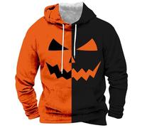Gefomuofe Halloween Costume Men's Pumpkin Fun Funny Hoodie Long Sleeve Sweatshirt with Hood Print Hoodie Top Casual Pullover Hooded Jacket, 05 orange, XXL