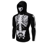 Gefomuofe Halloween Shirt Men's Skull Unsiex Halloween Jumper Sweatshirts Winter Warm Cotton Hoodie Funky Hoodie Christmas Jumper Long Sleeve Shirt Vintage Ethnic Print Pullover, black, L