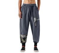 Gefomuofe Harem Trousers Men's Retro Chinese Style Casual Trousers Embroidery Belt Jogging Bottoms Baggy Trousers Harajuku Hip Hop Sweatpants Fabric Trousers Training Trousers, Dark grey, 3XL