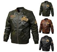 Gefomuofe Leather Jacket Men's Faux Leather Jacket PU Biker Leather Coats Sports Jacket Sweat Jacket Stand-Up Collar Flying Aviator Winter Jacket Rocker with Pocket for Indoor Outdoor Sports Vintage,