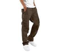 Gefomuofe Men's Cargo Trousers Long Cotton Outdoor Trousers Long Baggy Trousers Basic Work Trousers Elastic Waist Fabric Trousers Regular Fit Jogging Bottoms Baggy Cargo Trousers Long Regular Fit