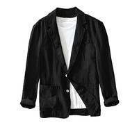 Gefomuofe Men's Cotton Linen Regular Fit Shawl Collar Suit Jacket 2 Button Jacket for Wedding Leisure Plain Blazer Regular Fit Formal Dress Jacket Elegant Formal Suit Jacket, Black (black 03), L