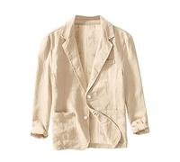 Gefomuofe Men's Cotton Linen Regular Fit Shawl Collar Suit Jacket 2 Button Jacket for Wedding Leisure Plain Blazer Regular Fit Formal Dress Jacket Elegant Formal Suit Jacket, Khaki 01, XXXXL
