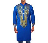 Gefomuofe Men's Cotton Short Kurta Shirt Crew Neck Tunic Regular Fit Casual Long Shirt Party Dress Embroidered Art Silk Wedding Dress Wear Long Shirt Indian Dress, blue, M