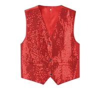 Gefomuofe Mens Gilets Gold Sequin Shiny Glitter Waistcoat Button Down Sequins Suit Waistcoat Sequins Waistcoat Shiny V Neck Waistcoat Casual Glitter Waistcoat, red, M